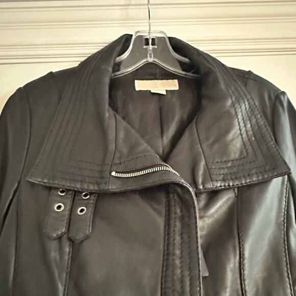 Michael Kors Genuine Leather Black Moto Jacket Biker S/P Small Petite Zipper - Picture 4 of 16
